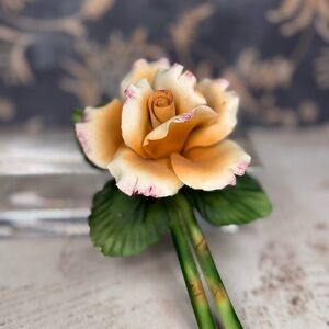 Vintage FABAR Capodimonte Italy Porcelain Peach Rose Flower 6”